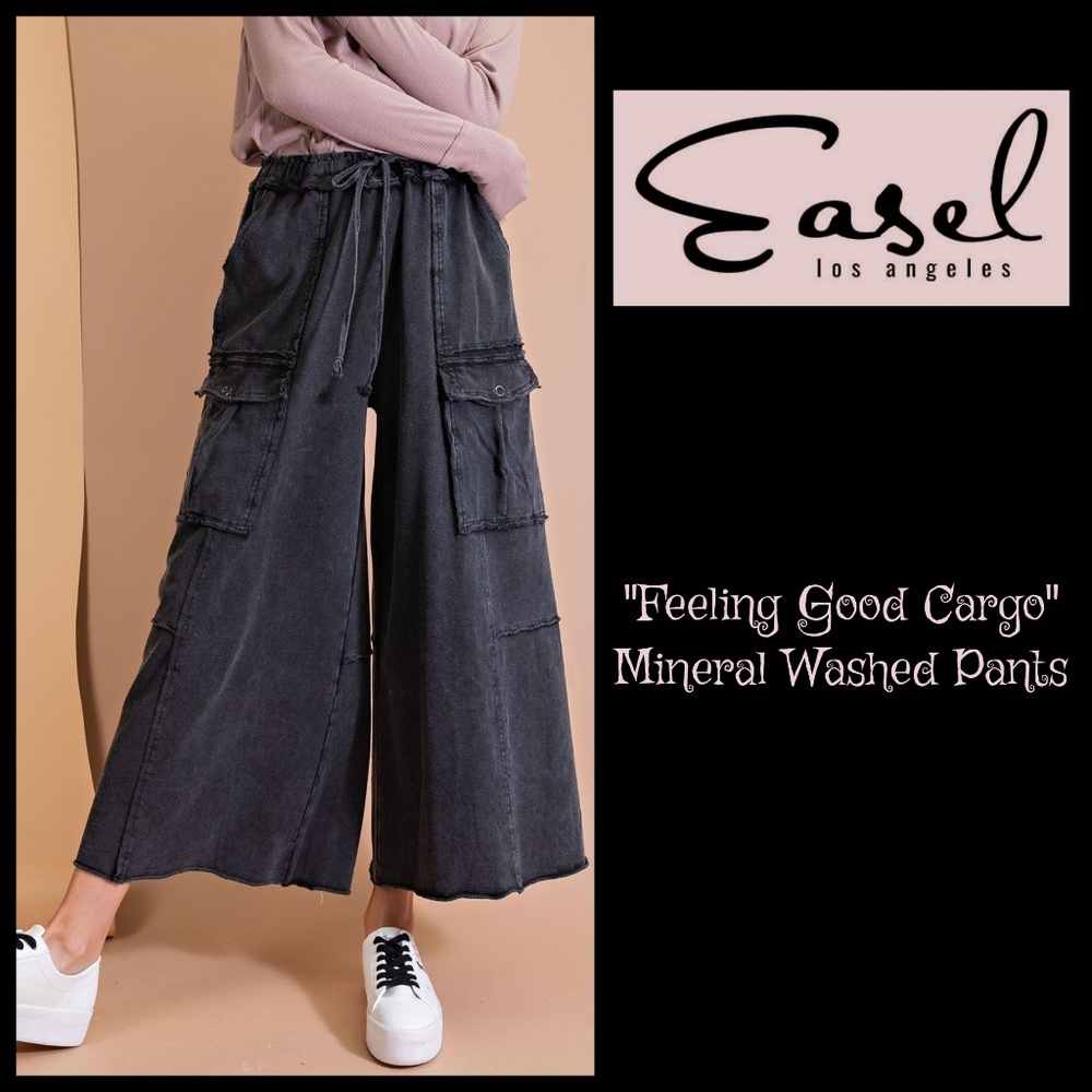 EASEL RESTOCKED S-L "Feeling Good Cargo" Mineral Washed Utility Pants Raw Seams